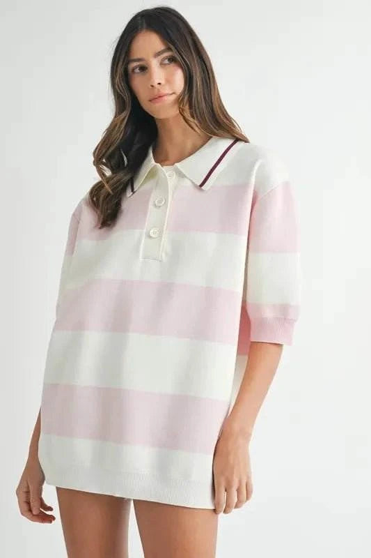 MABLE Oversized Stripe Polo Collar Sweater - Jennie Dots