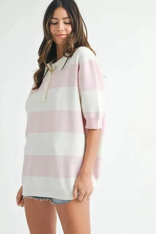 MABLE Oversized Stripe Polo Collar Sweater - Jennie Dots