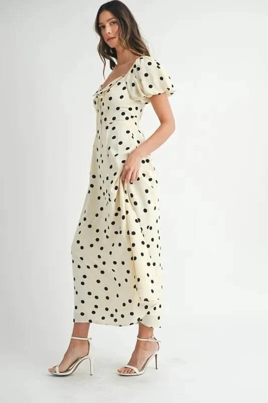 MABLE Polka Dot Puff Sleeve Midi Dress - Jennie Dots