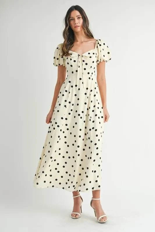MABLE Polka Dot Puff Sleeve Midi Dress - Jennie Dots
