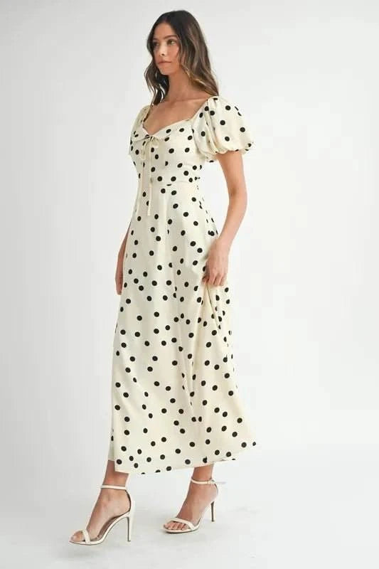 MABLE Polka Dot Puff Sleeve Midi Dress - Jennie Dots