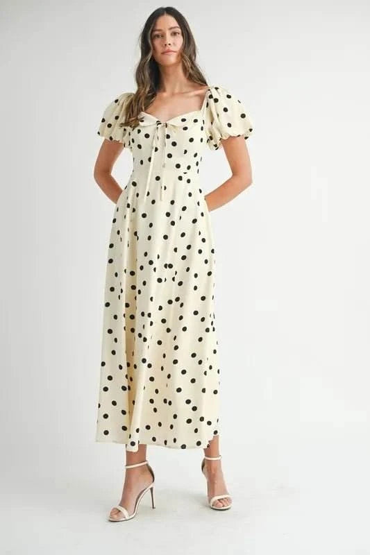 MABLE Polka Dot Puff Sleeve Midi Dress - Jennie Dots