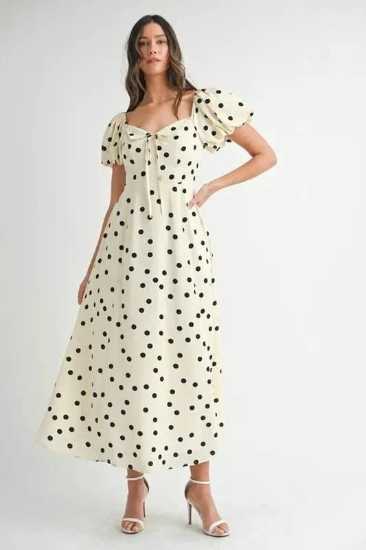 MABLE Polka Dot Puff Sleeve Midi Dress - Jennie Dots