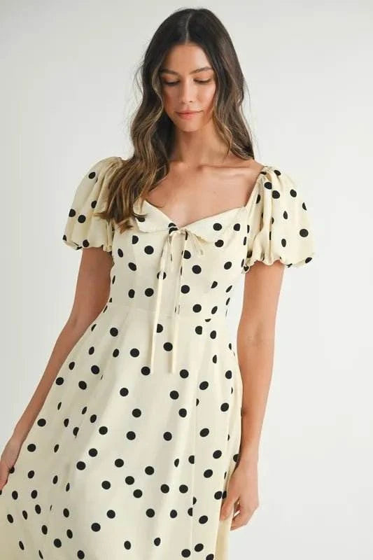 MABLE Polka Dot Puff Sleeve Midi Dress - Jennie Dots