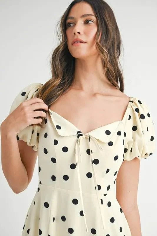 MABLE Polka Dot Puff Sleeve Midi Dress - Jennie Dots