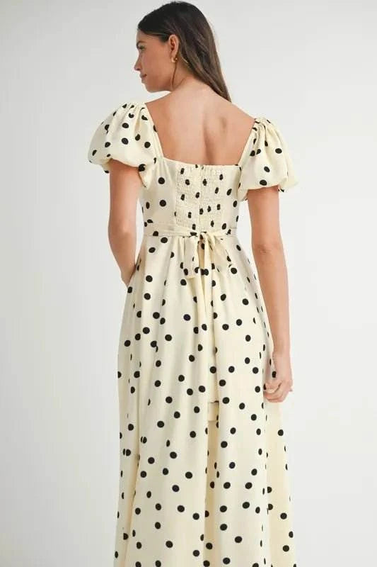 MABLE Polka Dot Puff Sleeve Midi Dress - Jennie Dots