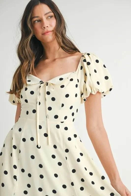MABLE Polka Dot Puff Sleeve Midi Dress - Jennie Dots