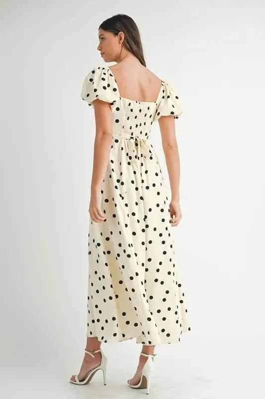 MABLE Polka Dot Puff Sleeve Midi Dress - Jennie Dots