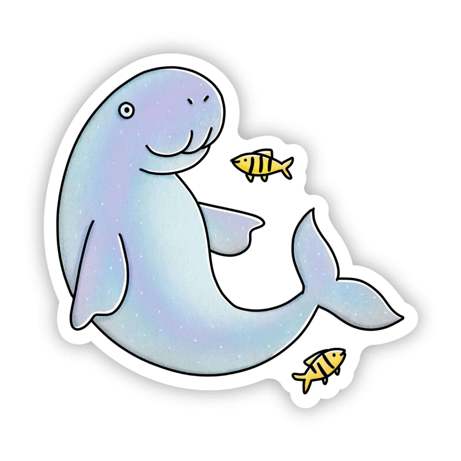 Manatee swimming with fish sticker illustration.