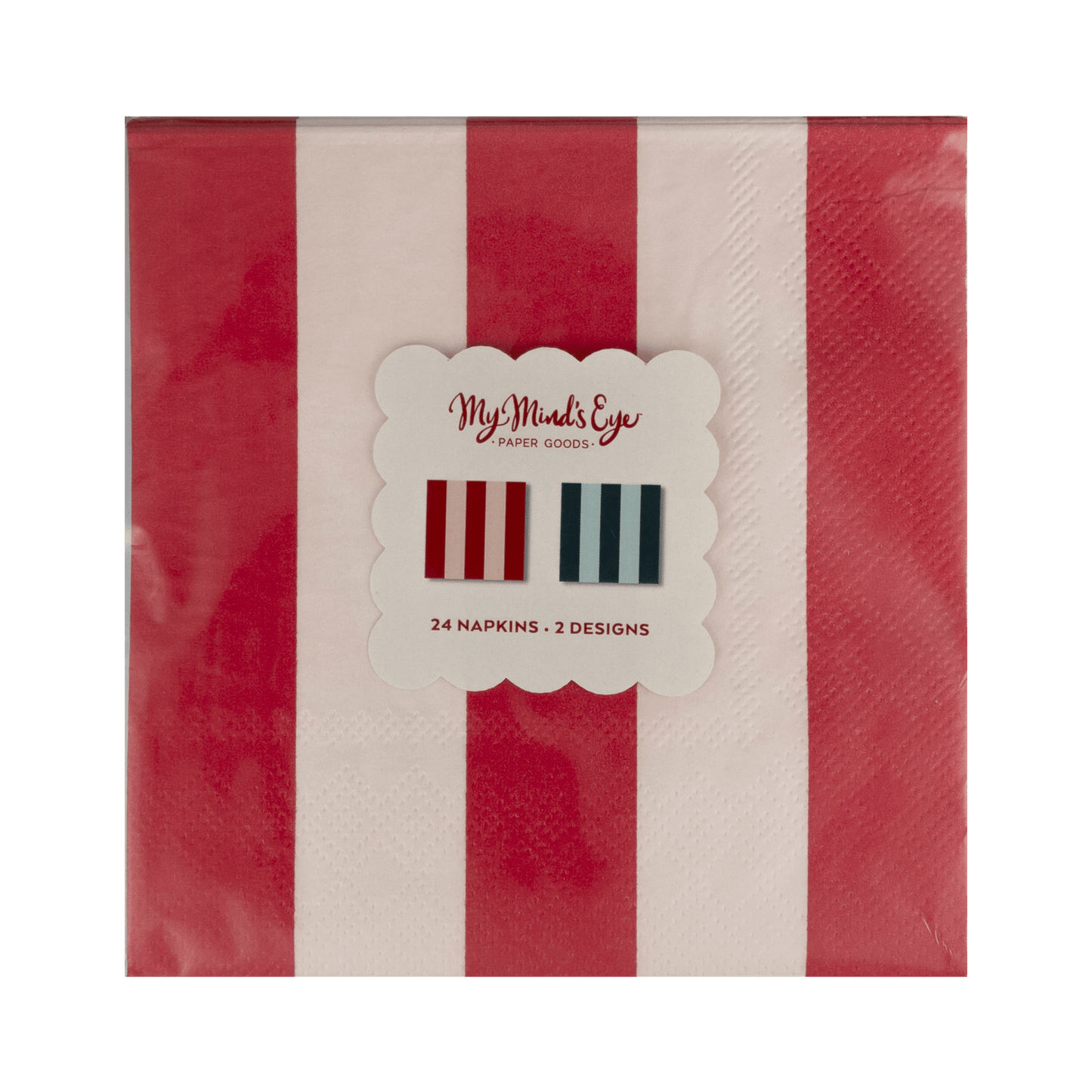 My Mind’s Eye - BOW1138 - Red and Pink Green and Mint Striped Cocktail Napkin Set - Jennie Dots