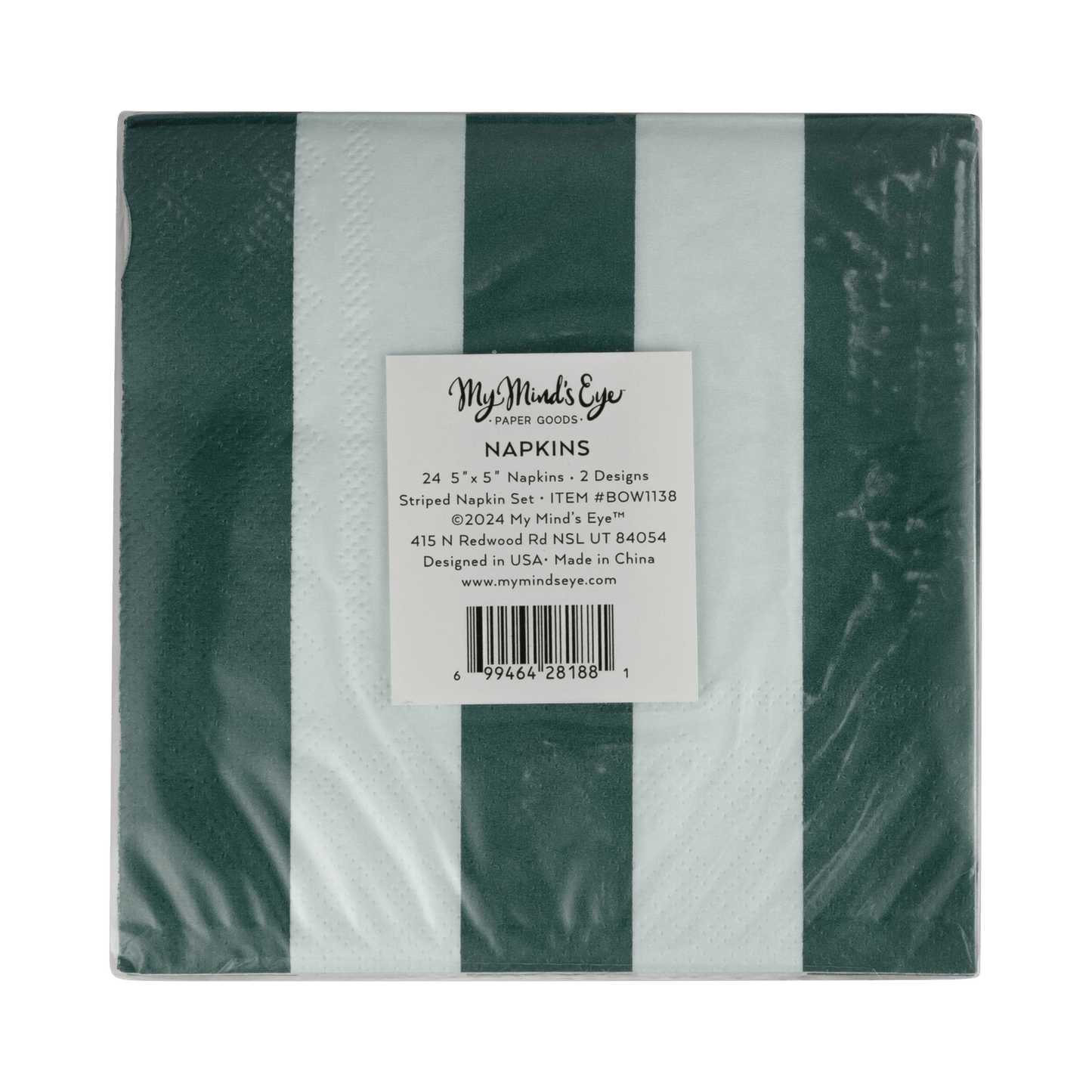 My Mind’s Eye - BOW1138 - Red and Pink Green and Mint Striped Cocktail Napkin Set - Jennie Dots