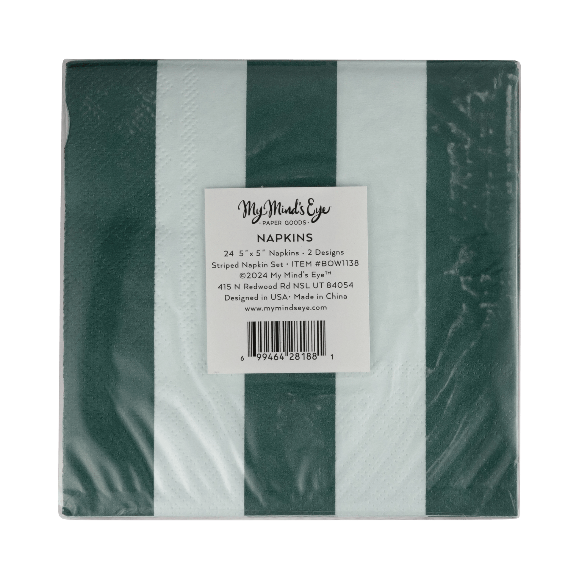 My Mind’s Eye - BOW1138 - Red and Pink Green and Mint Striped Cocktail Napkin Set - Jennie Dots