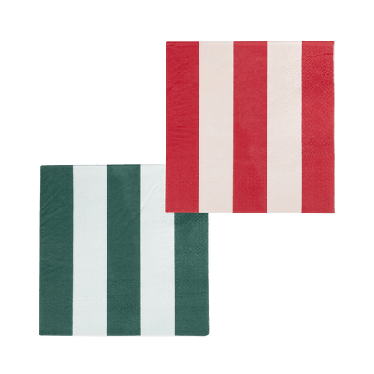 My Mind’s Eye - BOW1138 - Red and Pink Green and Mint Striped Cocktail Napkin Set - Jennie Dots