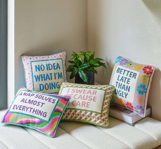Nap Solves Almost Everythiny Embroidered Needlepoint Pillow - Jennie Dots
