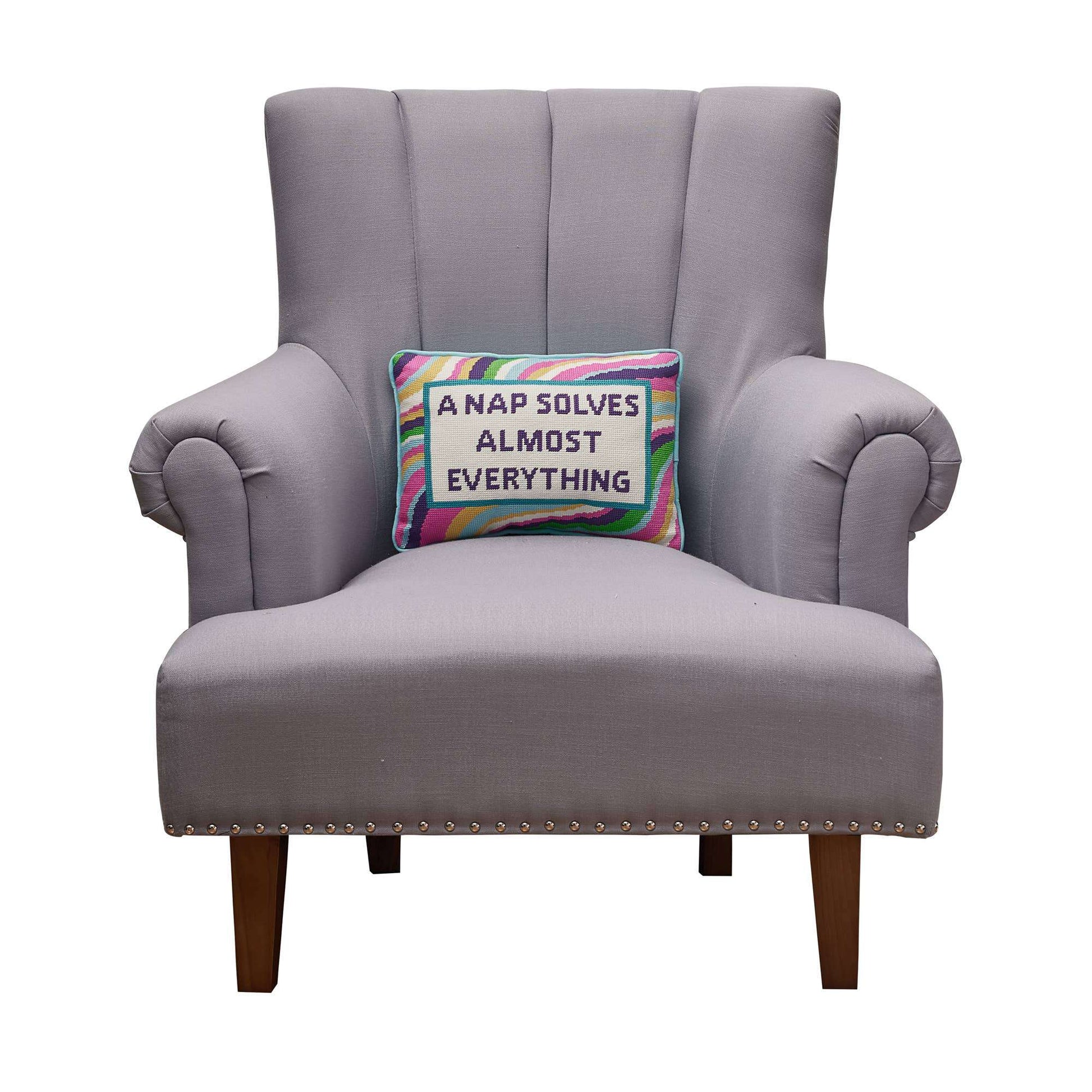 Nap Solves Almost Everythiny Embroidered Needlepoint Pillow - Jennie Dots