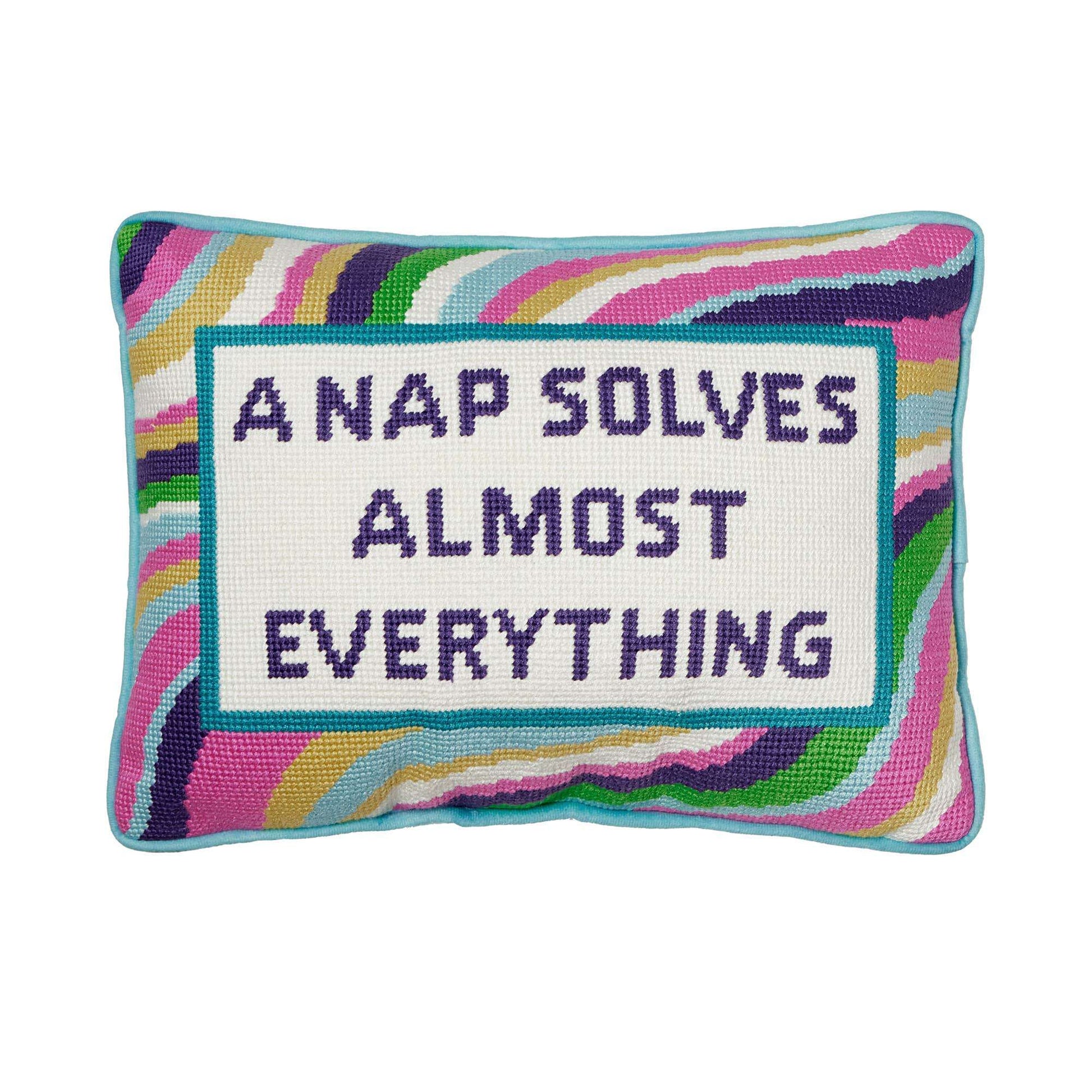 Nap Solves Almost Everythiny Embroidered Needlepoint Pillow - Jennie Dots