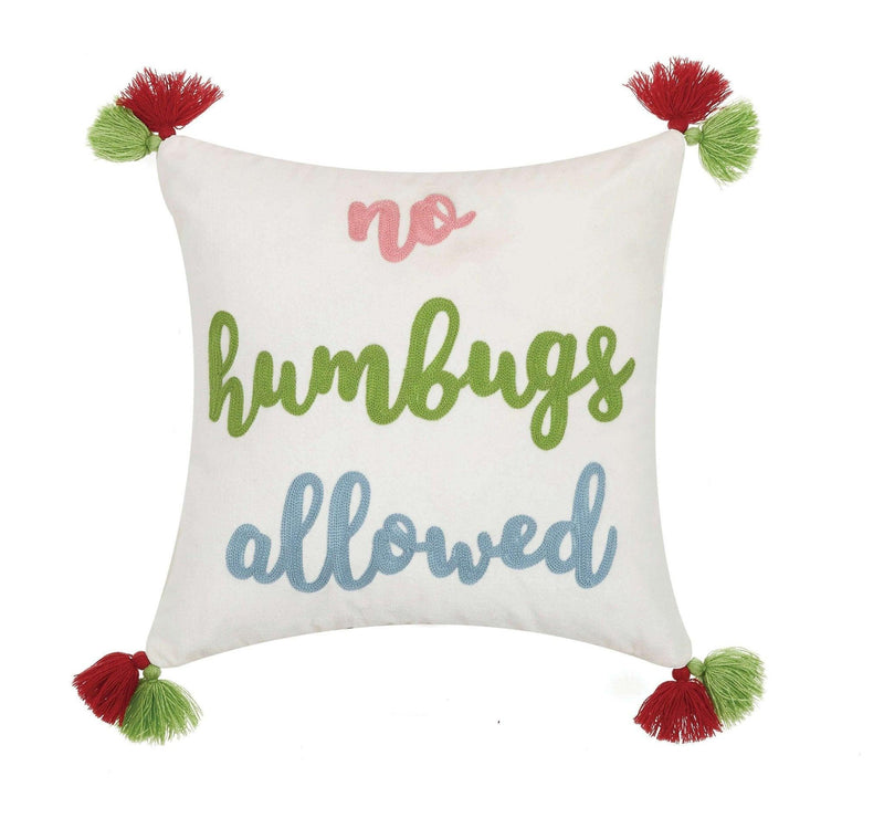 No Humbugs Allowed Crewel Tassel Pillow - Christmas - Jennie Dots