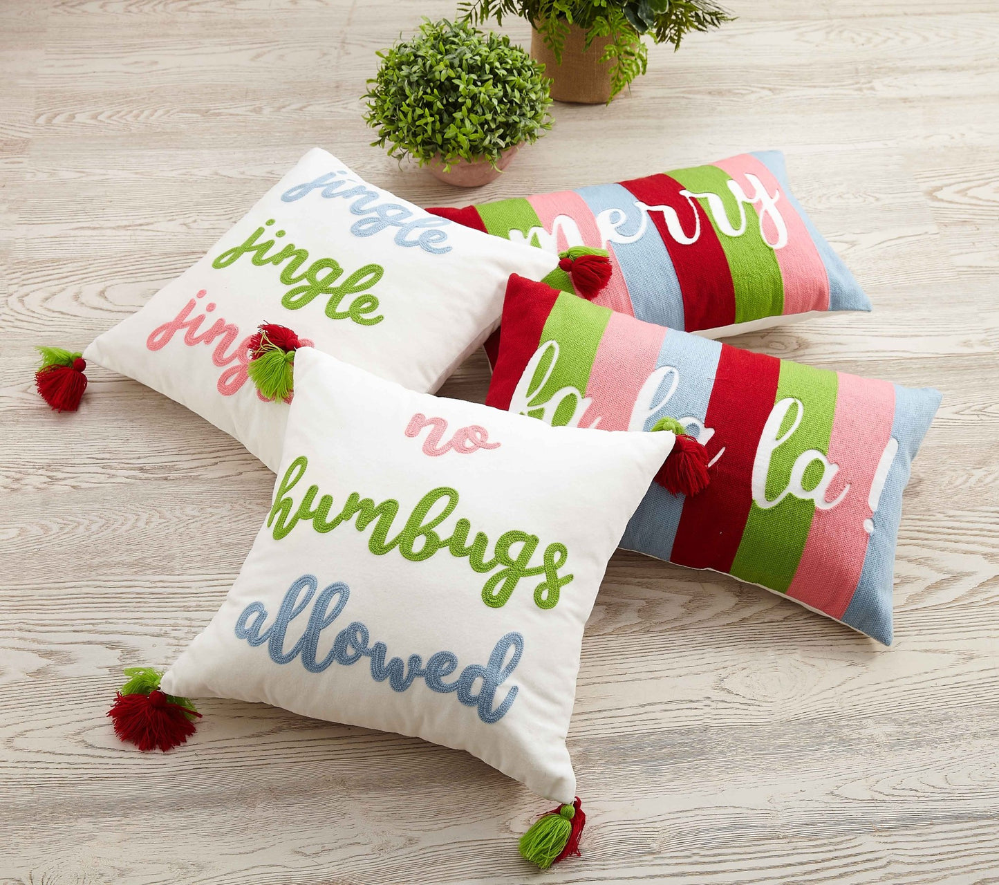 No Humbugs Allowed Crewel Tassel Pillow - Christmas - Jennie Dots