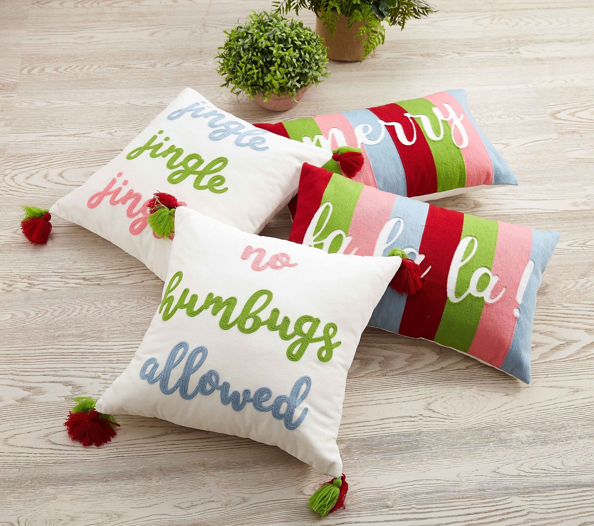No Humbugs Allowed Crewel Tassel Pillow - Christmas - Jennie Dots