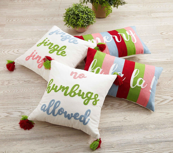 No Humbugs Allowed Crewel Tassel Pillow - Christmas - Jennie Dots