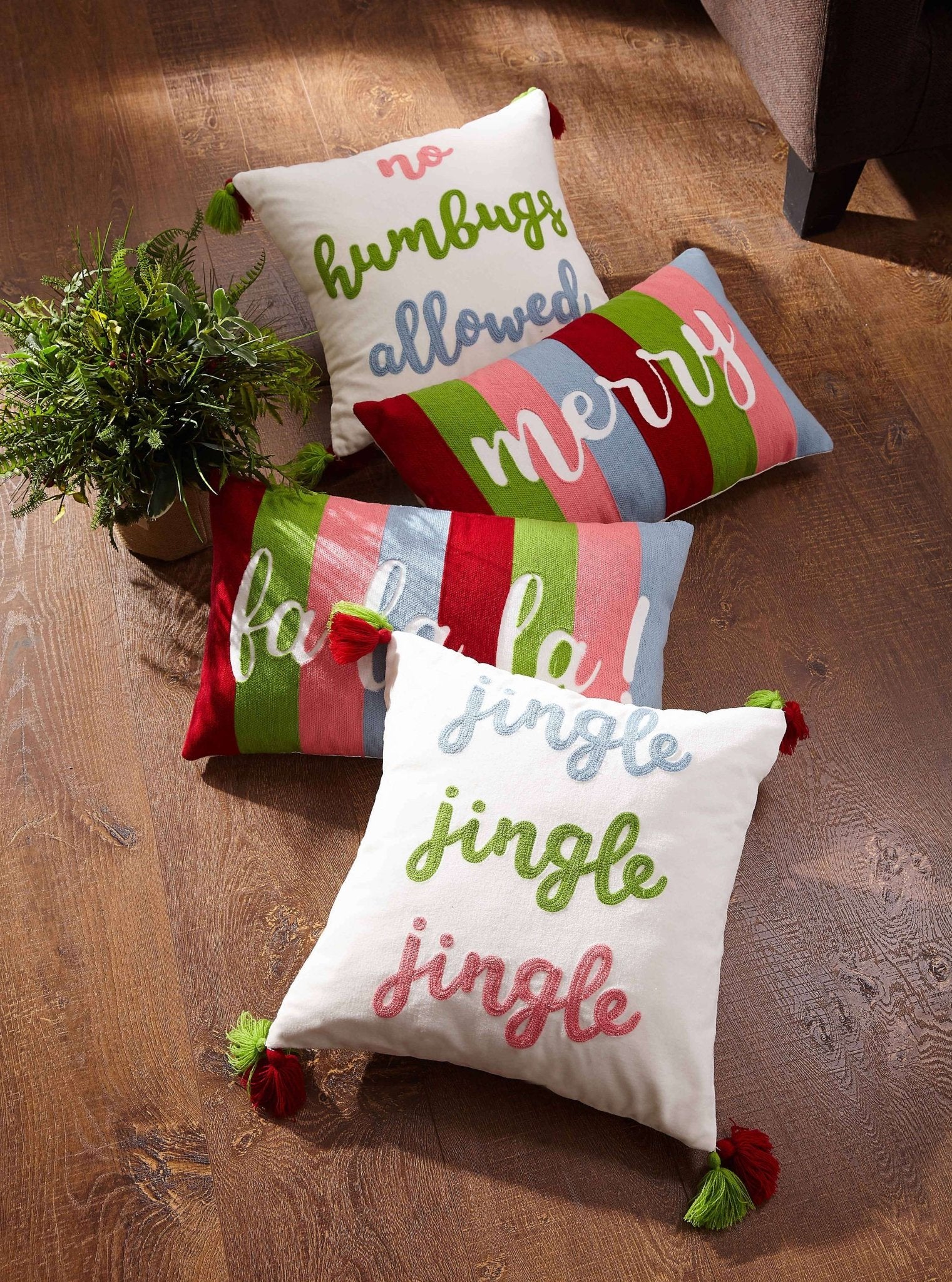 No Humbugs Allowed Crewel Tassel Pillow - Christmas - Jennie Dots