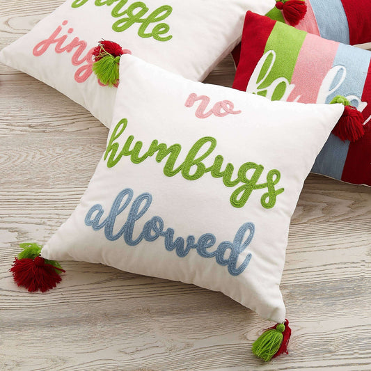 No Humbugs Allowed Crewel Tassel Pillow - Christmas - Jennie Dots