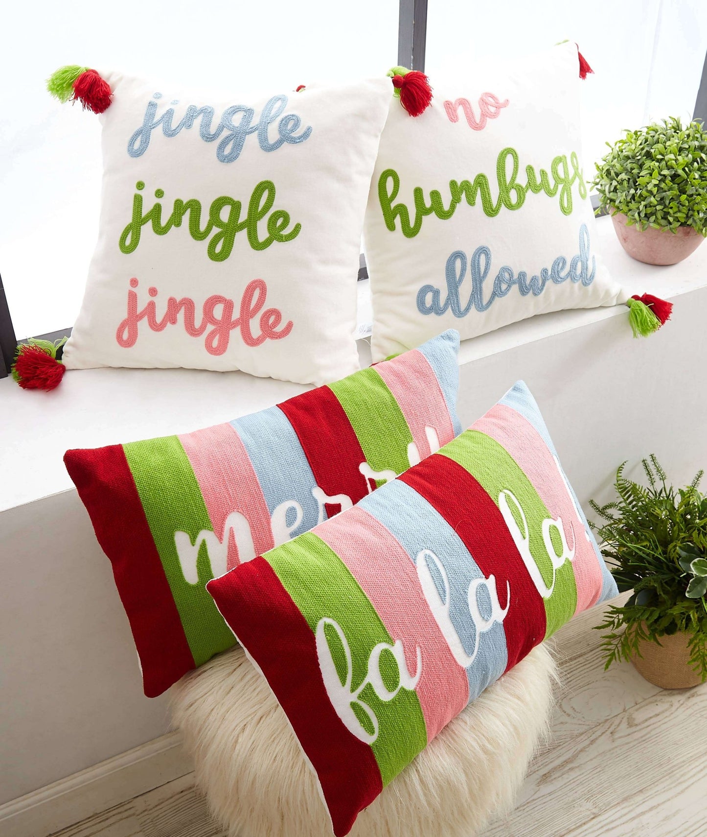 No Humbugs Allowed Crewel Tassel Pillow - Christmas - Jennie Dots