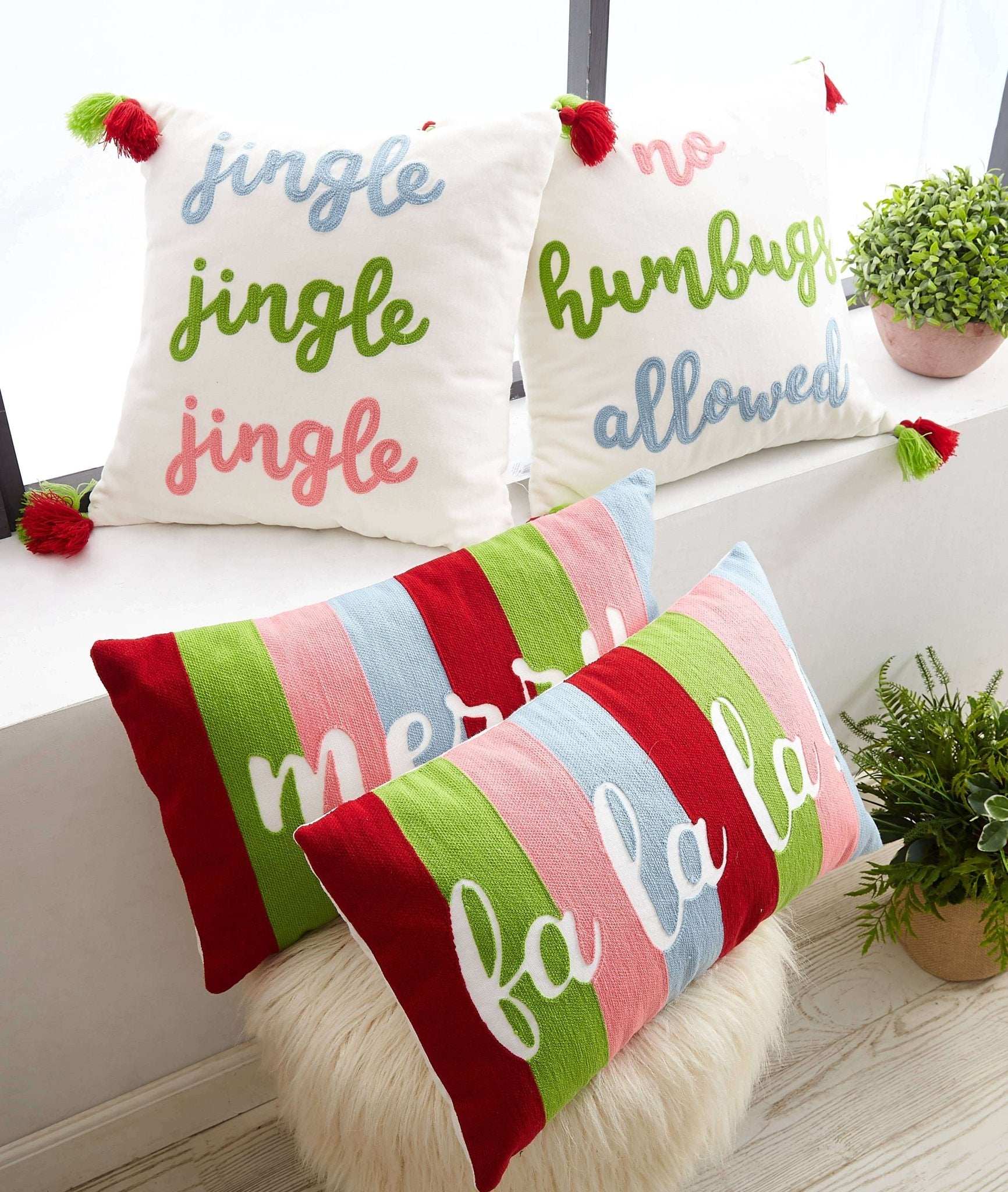 No Humbugs Allowed Crewel Tassel Pillow - Christmas - Jennie Dots