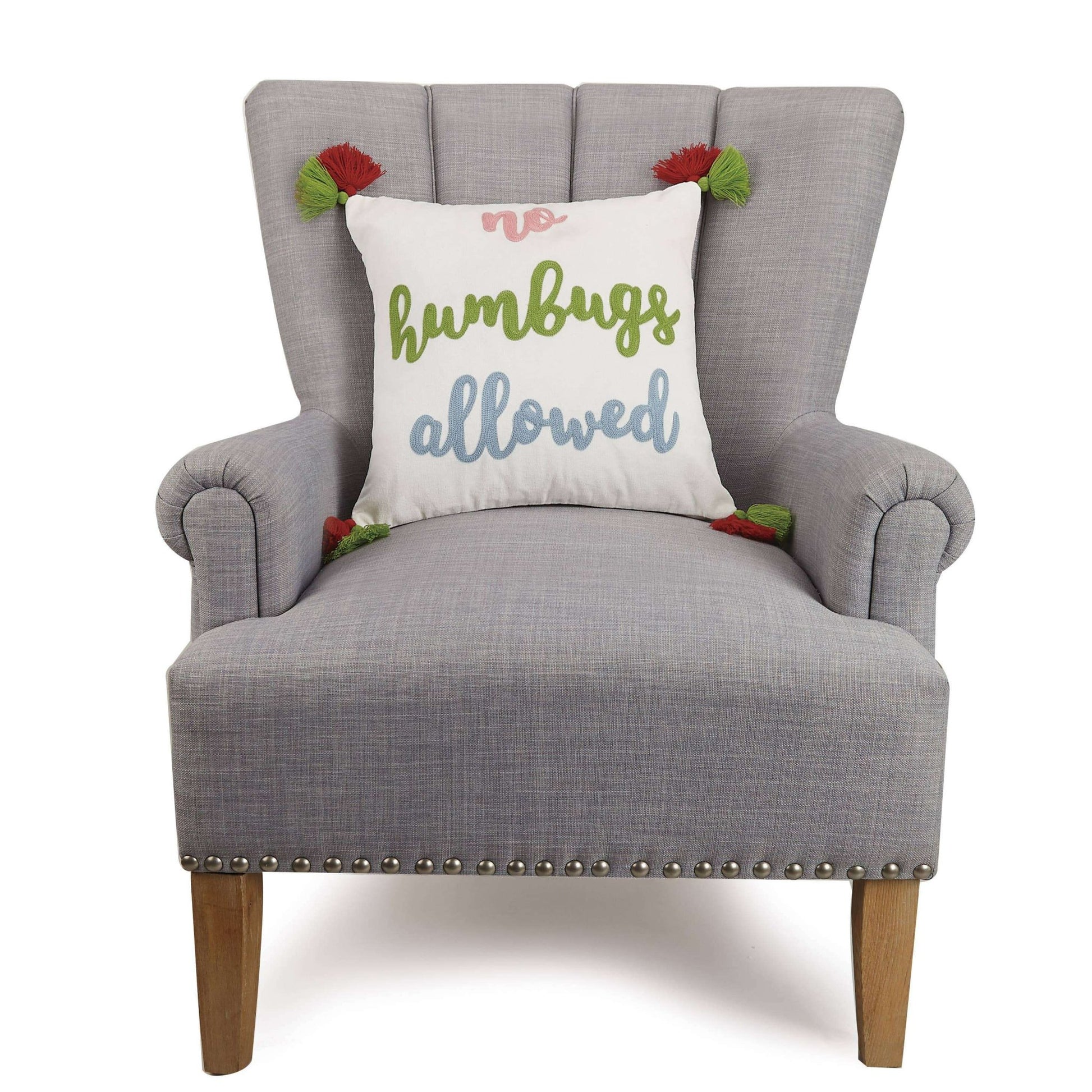 No Humbugs Allowed Crewel Tassel Pillow - Christmas - Jennie Dots