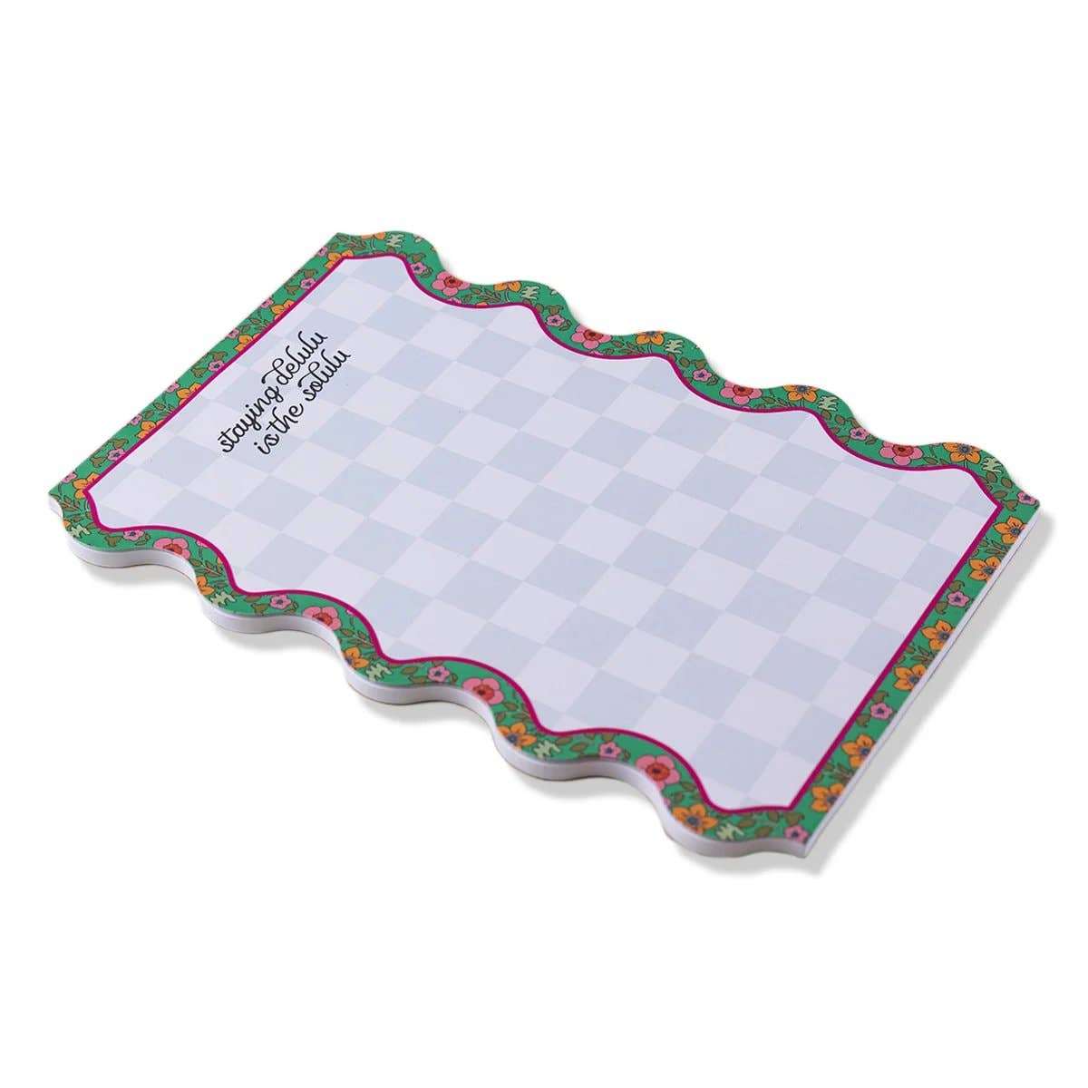 Colorful tear-off notepad Notepad - Delulu with decorative border.