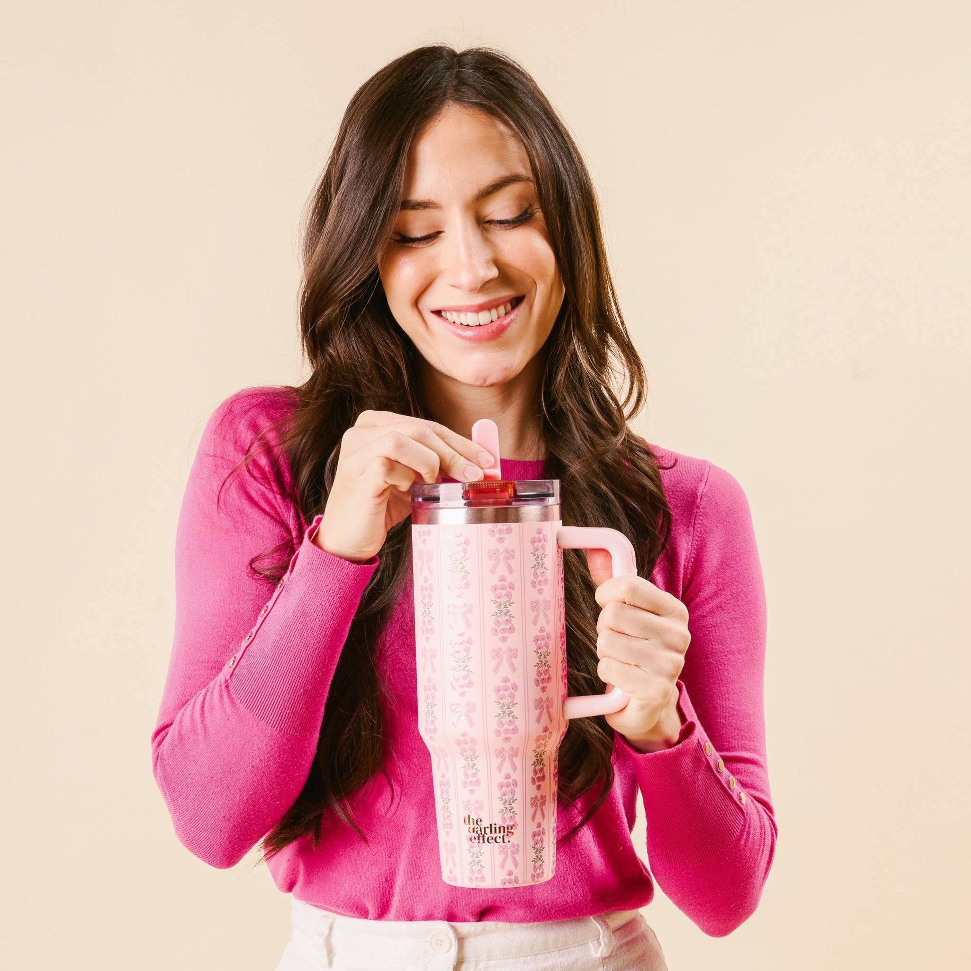 Oh So Fancy Pink - 40 oz Lifestyle Flip Straw Tumbler - Jennie Dots