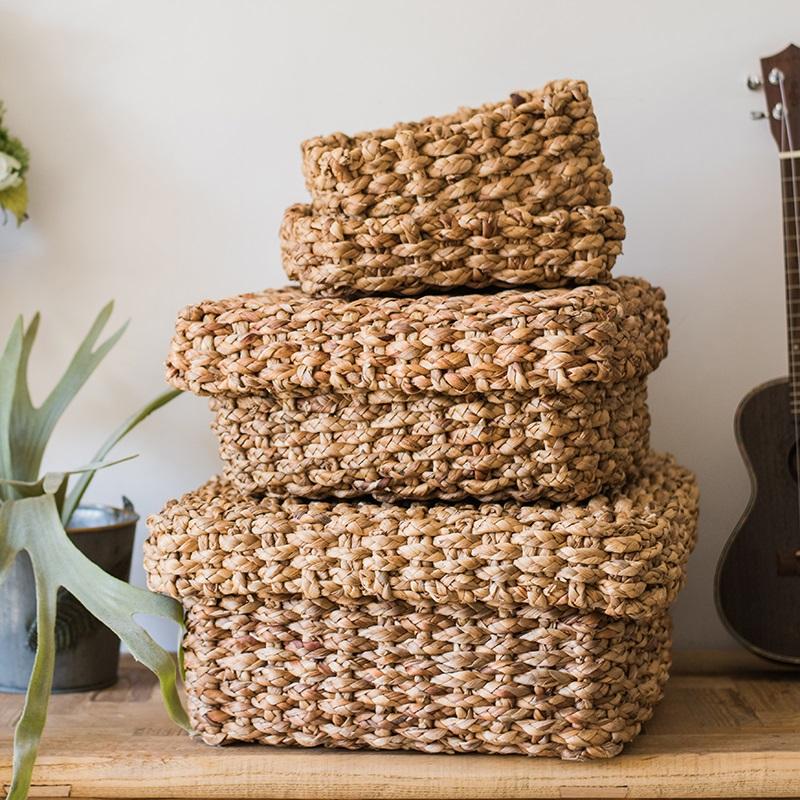 Organic Straw Organizer Storage with Lid