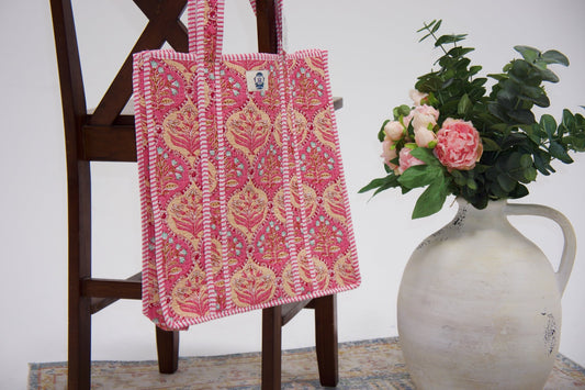 Pink Trellis Dream Quilted Tote Bag - Jennie Dots