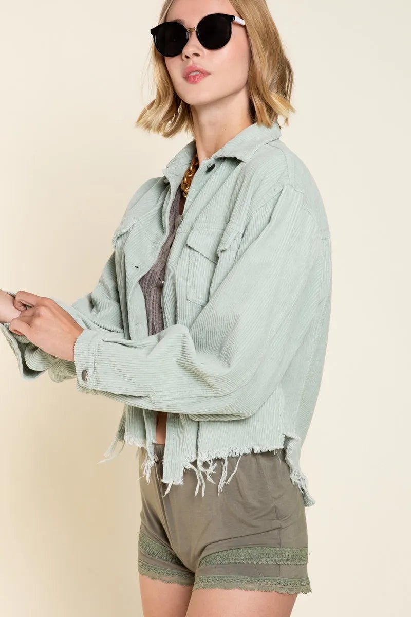POL Button Down Corduroy Trucker Jacket - Jennie Dots