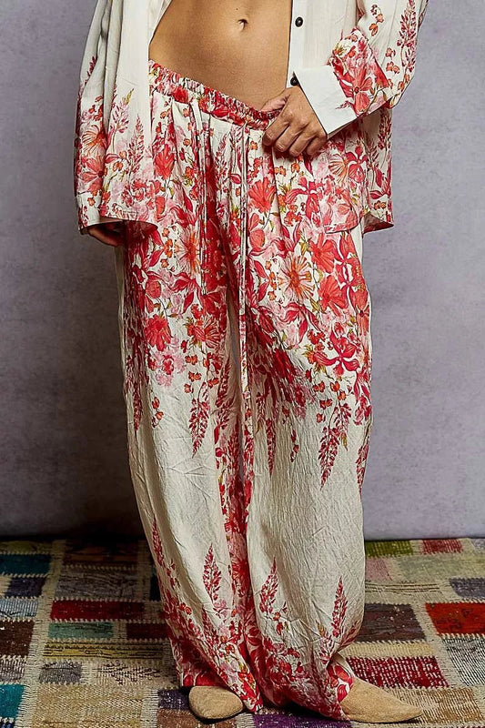 POL Floral Printed Woven Wide Leg Drawstring Pants - Jennie Dots