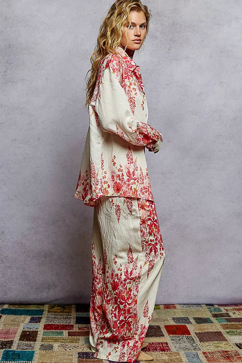 POL Floral Printed Woven Wide Leg Drawstring Pants - Jennie Dots