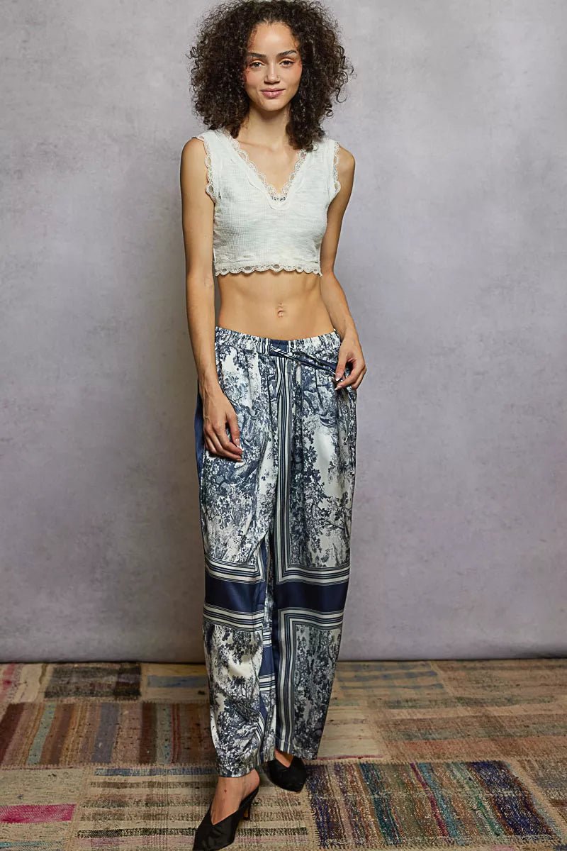 POL Floral Printed Woven Wide Leg Drawstring Pants - Jennie Dots