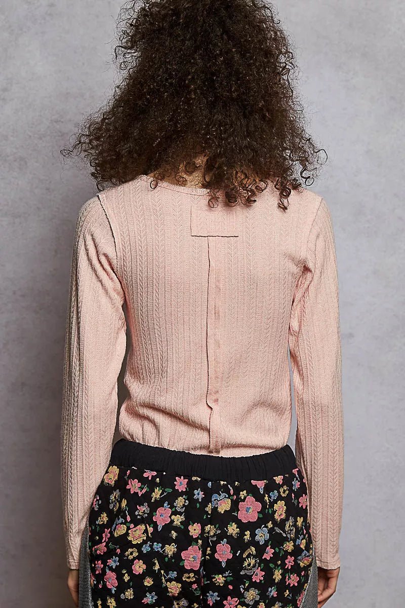 POL Square Neck Cropped Knit Top with Curved Hem - Jennie Dots