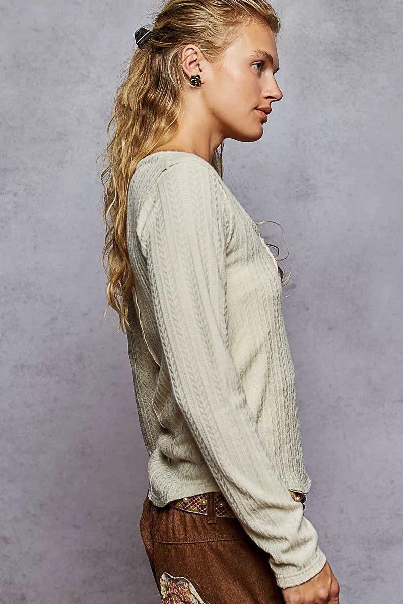 POL Square Neck Cropped Knit Top with Curved Hem - Jennie Dots