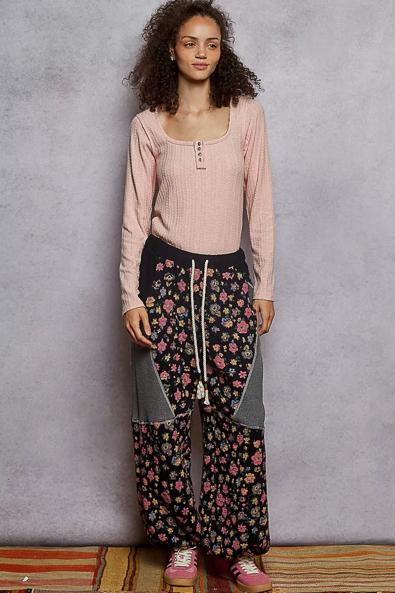 POL Square Neck Cropped Knit Top with Curved Hem - Jennie Dots