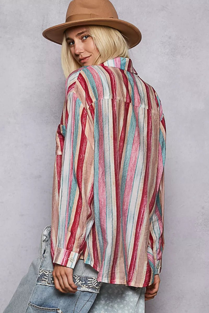 POL Striped Button - Down Oversized Shirt - Jennie Dots
