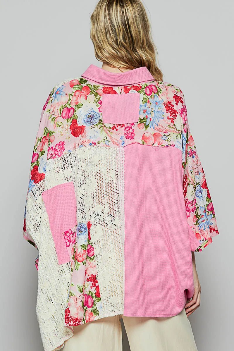 POL Thermal and Crochet Lace Mix Shirt with Floral Pattern - Jennie Dots