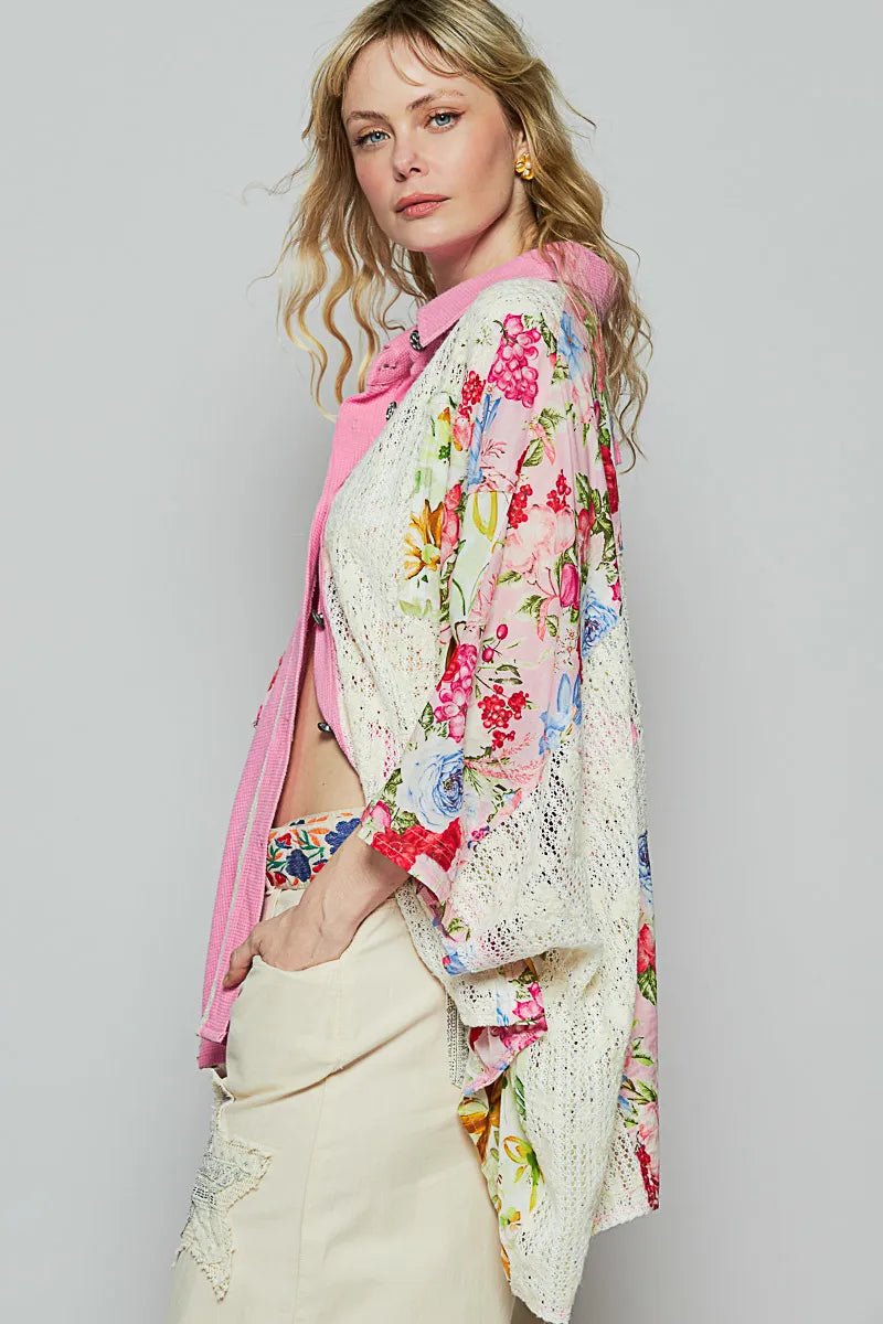 POL Thermal and Crochet Lace Mix Shirt with Floral Pattern - Jennie Dots