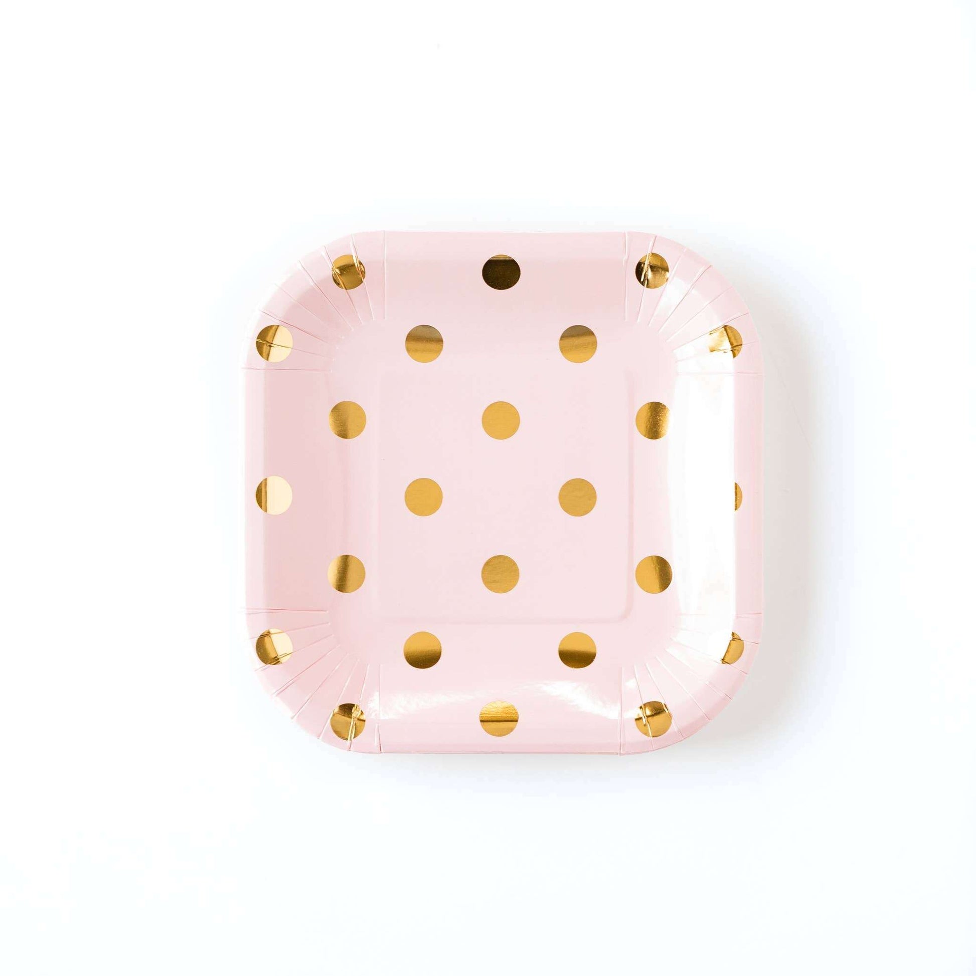 Polka Dot 7" Plates in blush with gold foil dots, ideal for events and cocktail hours.