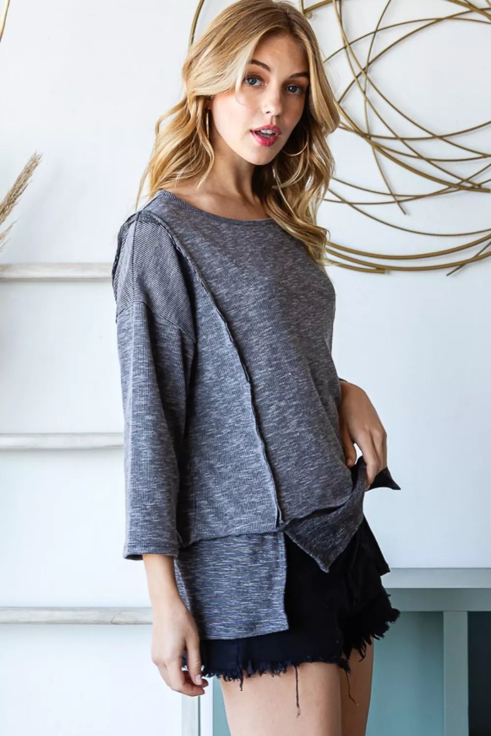 Reborn J Boat Neck Exposed Seam Slit Top - Jennie Dots