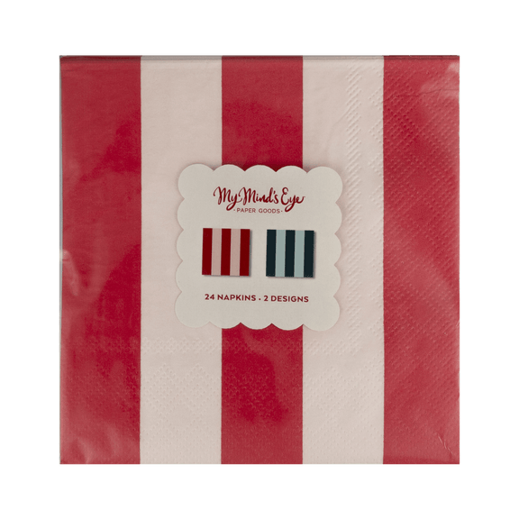 Red and Pink Green and Mint Striped Cocktail Napkin Set - Jennie Dots