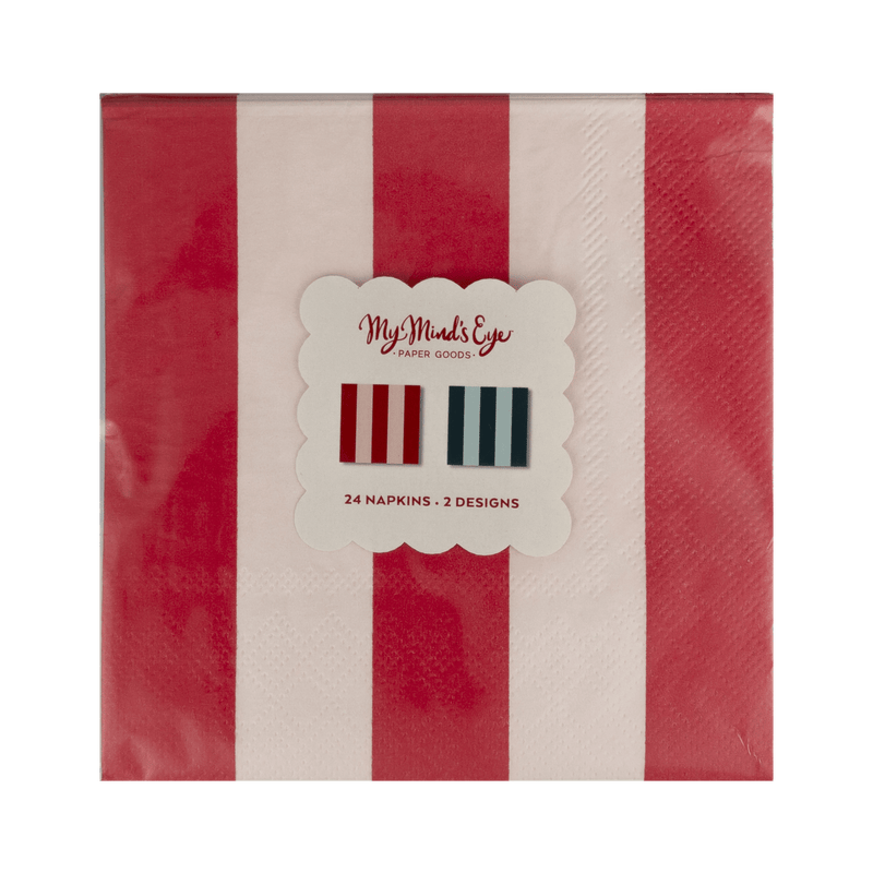 Red and Pink Green and Mint Striped Cocktail Napkin Set - Jennie Dots