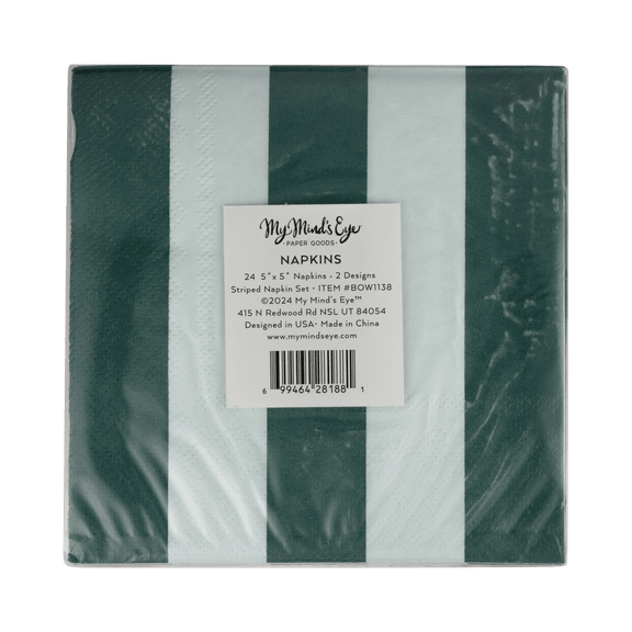 Red and Pink Green and Mint Striped Cocktail Napkin Set - Jennie Dots