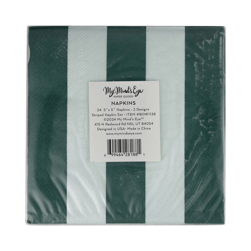 Red and Pink Green and Mint Striped Cocktail Napkin Set - Jennie Dots
