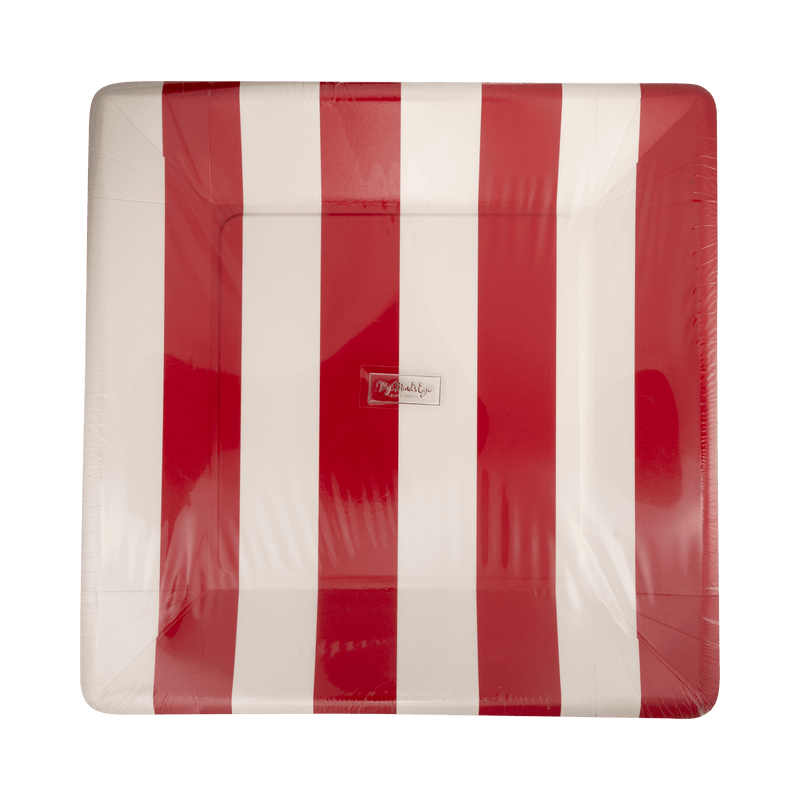 Red and Pink Striped 11" Plate - Jennie Dots